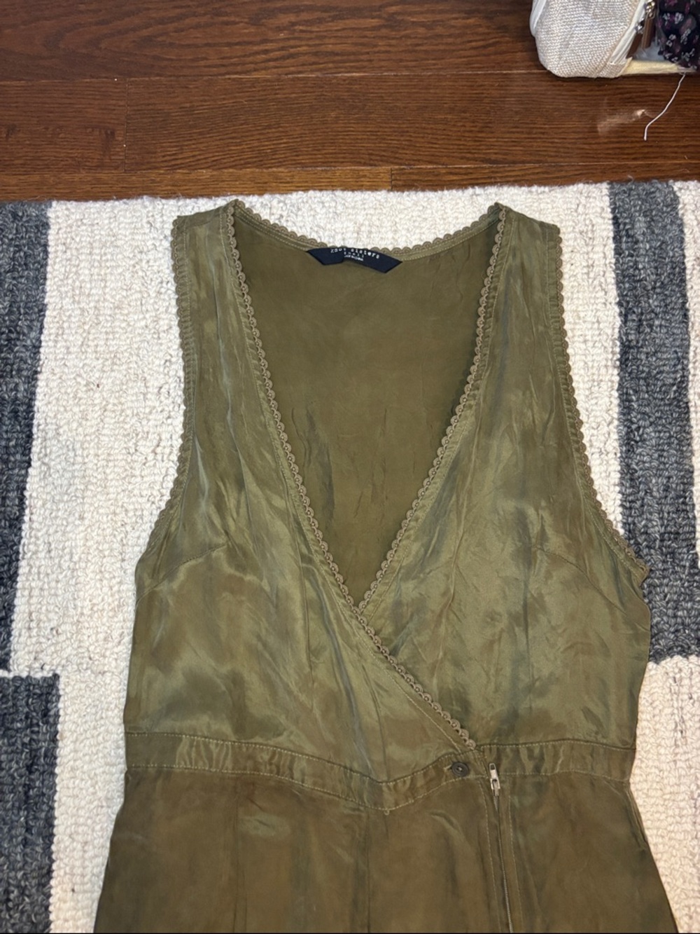 Olive Wide Leg Jumpsuit Sleeveless Deep V Drape - Picture 3 of 11